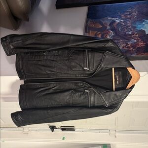 MICHAEL Michael Kors Black Leather Jacket with Zipper Details